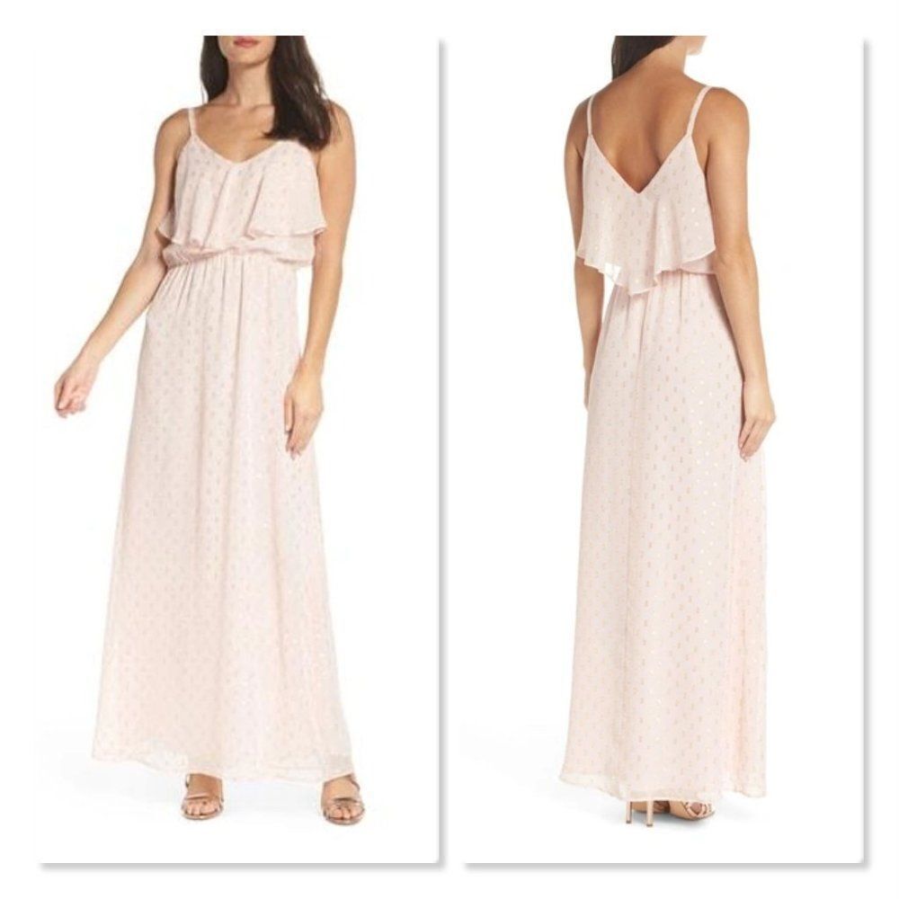 Charles Henry Popover Cami Maxi Dress size Medium in Pink/Gold